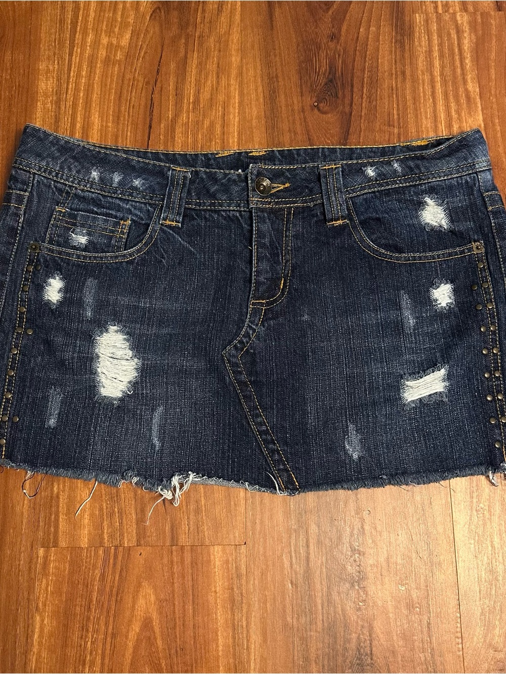 Hang Ten Dark Blue Distressed Denim Mini Skirt